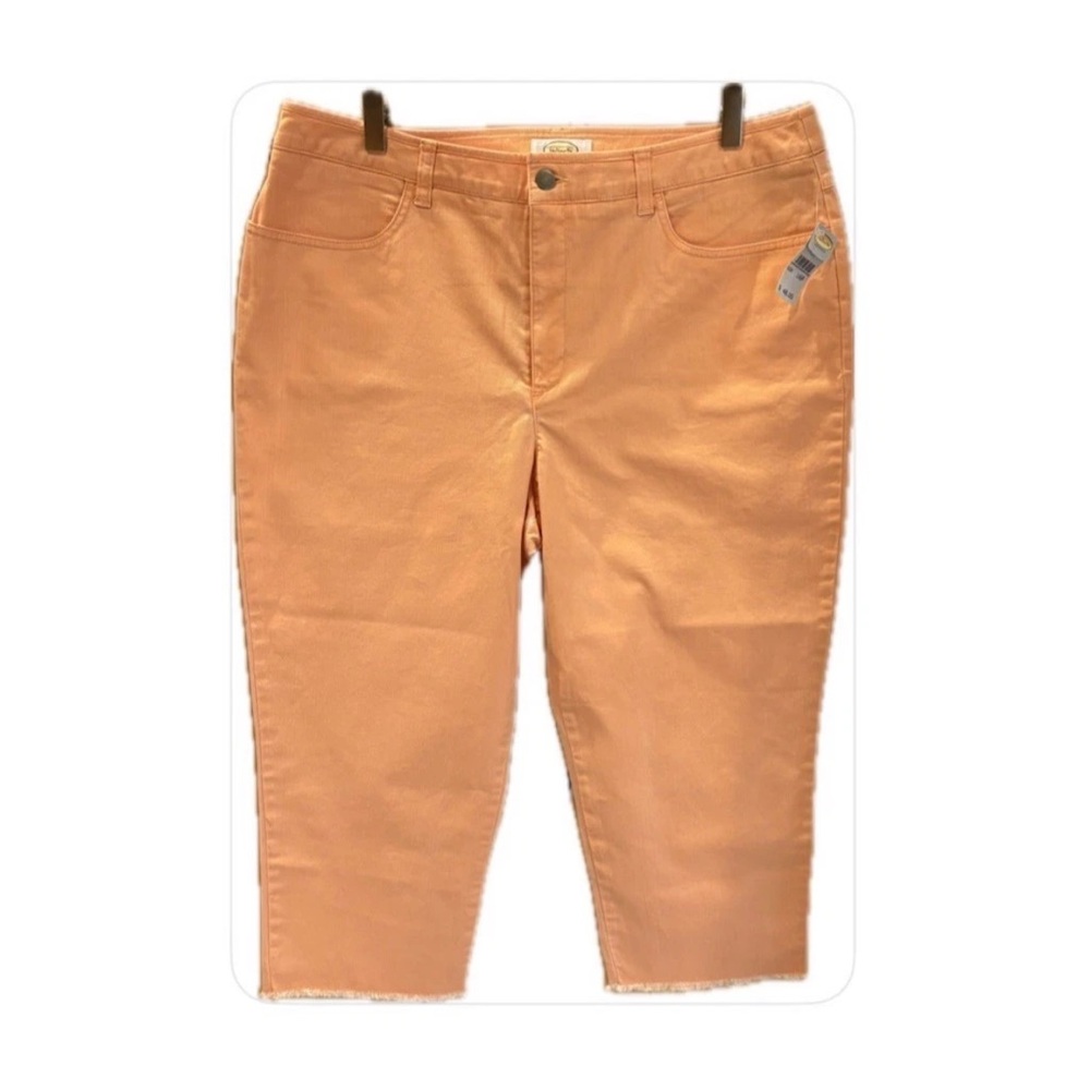 Talbots Petites Stretch NWT Capri Cropped Raw Hem Peach Denim Jeans 16P